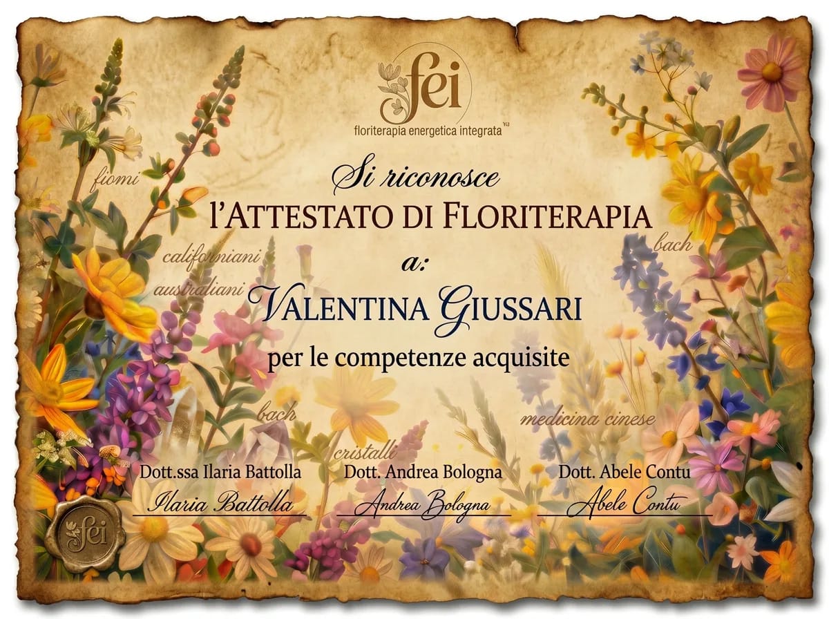 Attestato di Floriterapeuta F.E.I.® del Master in Floriterapia Energetica Integrata (per chi studia online da Livorno)