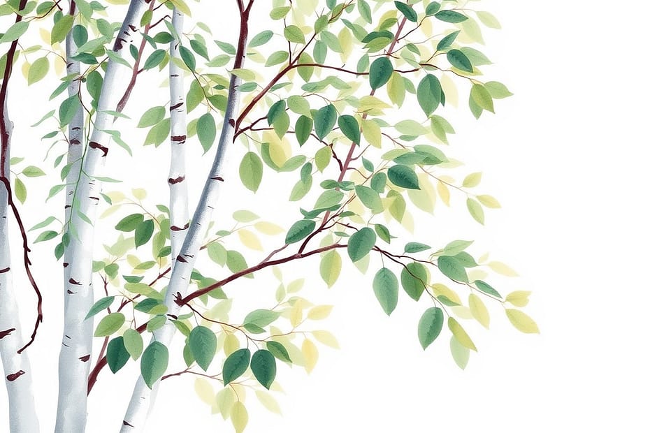 Illustrazione botanica ad acquerello di Aspen (Populus tremula)