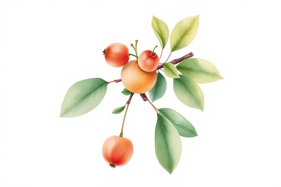 Illustrazione botanica ad acquerello di Crab Apple (Malus pumila)