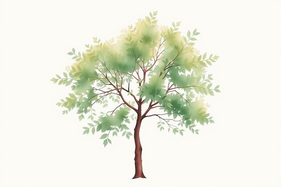 Illustrazione botanica ad acquerello di Elm (Ulmus procera)