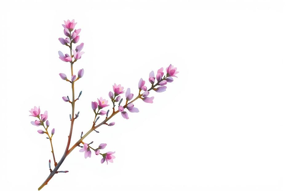 Illustrazione botanica ad acquerello di Heather (Calluna vulgaris)