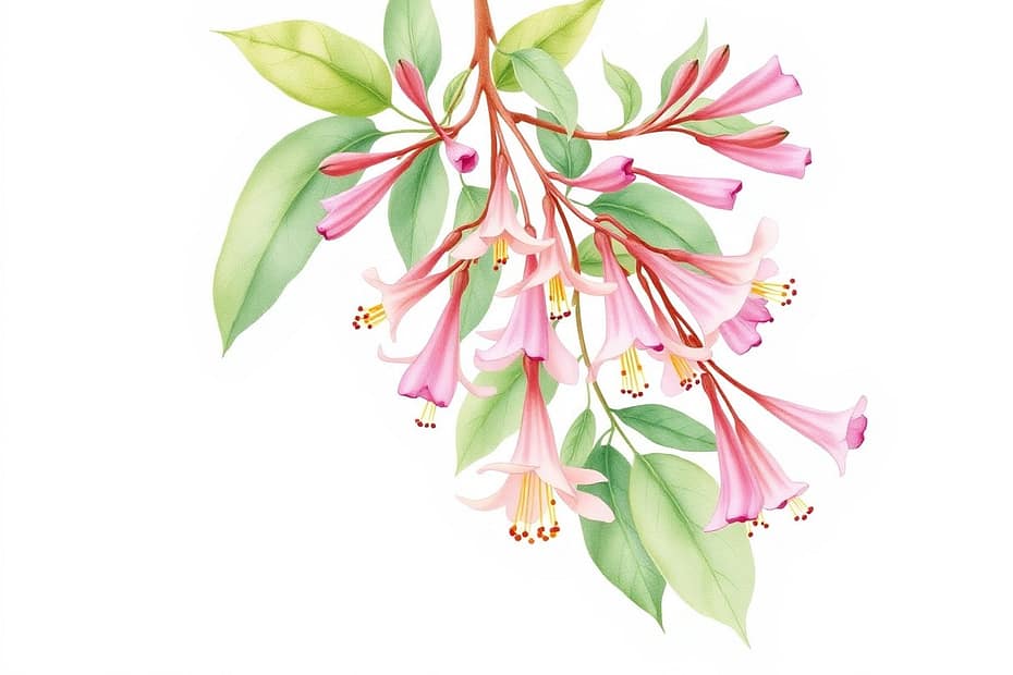 Illustrazione botanica ad acquerello di Honeysuckle (Lonicera caprifolium)