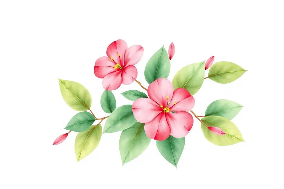 Illustrazione botanica ad acquerello di Impatiens (Impatiens glandulifera)