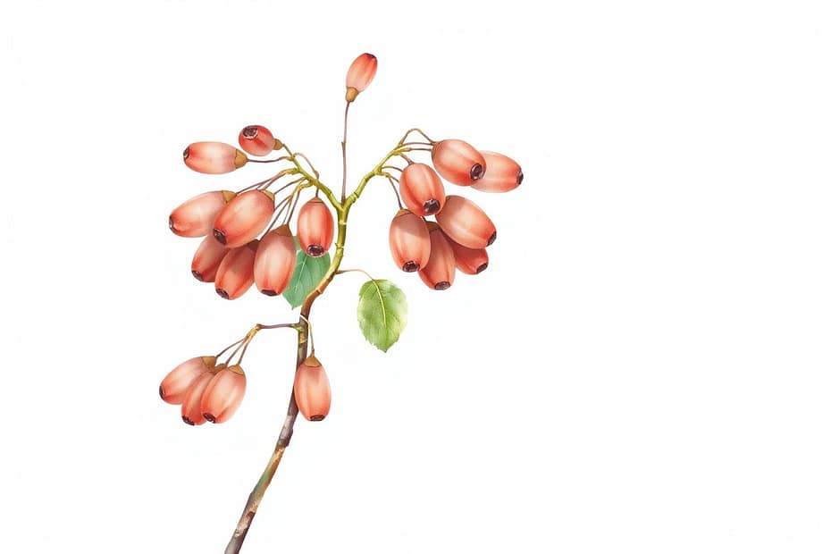 Illustrazione botanica ad acquerello di Red Chestnut (Aesculus carnea)