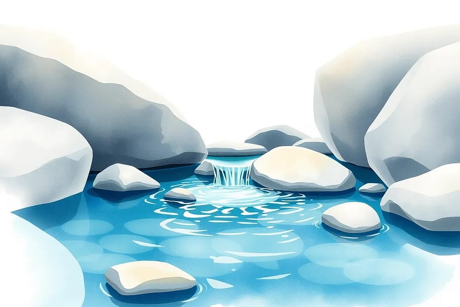 Illustrazione ad acquerello di Rock Water (acqua di sorgente tra le rocce)
