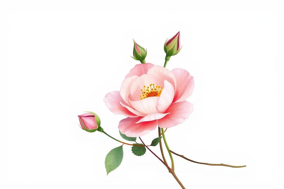 Illustrazione botanica ad acquerello di Wild Rose (Rosa canina)